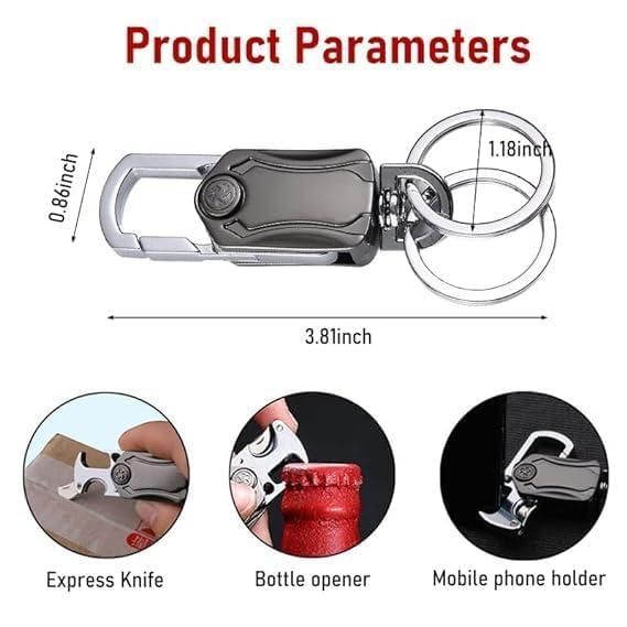 5 IN 1 Heavy Duty Dual Ring Multifunction Keychain with Cutter